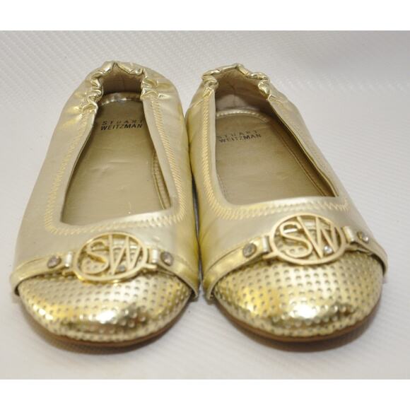 Stuart Weitzman Kids Marjorie Ballet Flat Shoe Gold 5 Pre-Owned - Picture 10 of 11